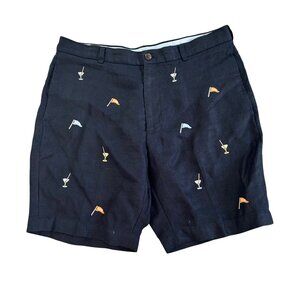 Brooks Brothers Country Club Linen Shorts W37 Golf & Cocktail Embroidery Navy